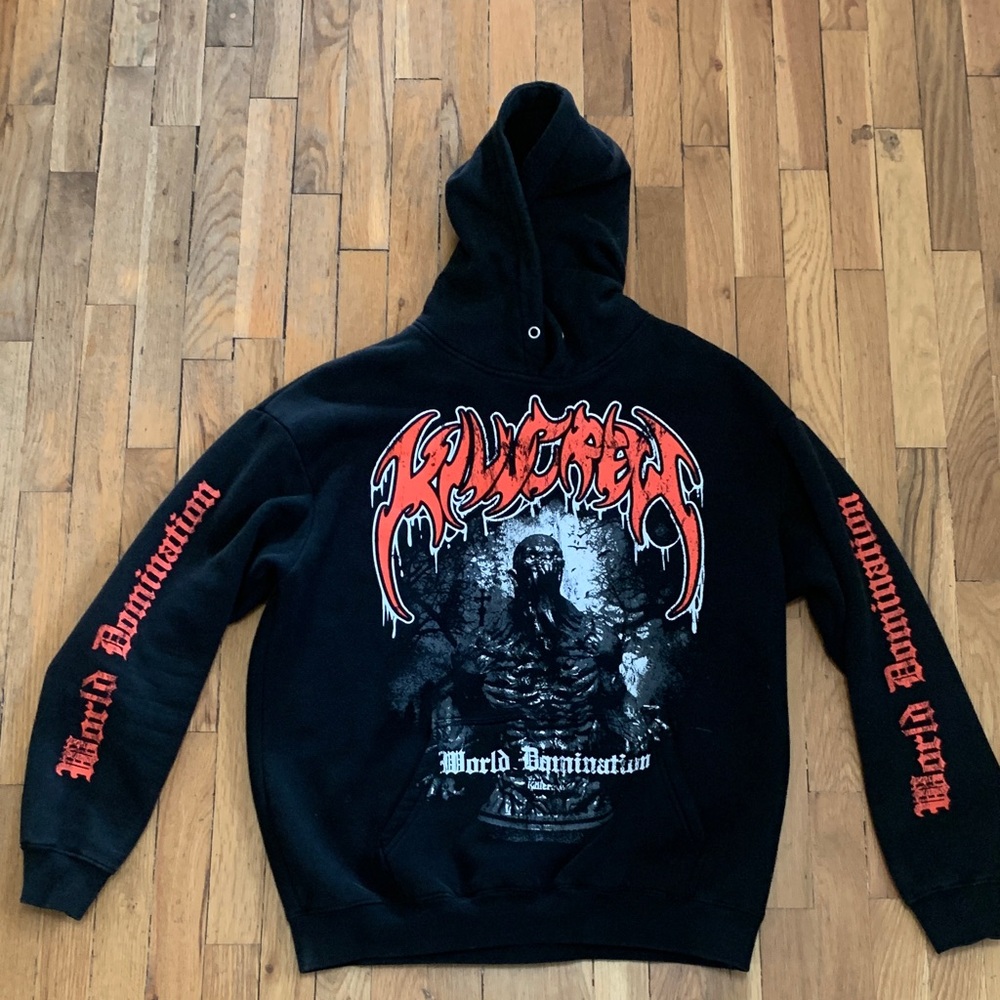 Kill Crew Black Hoodie, World Domination. Size medium